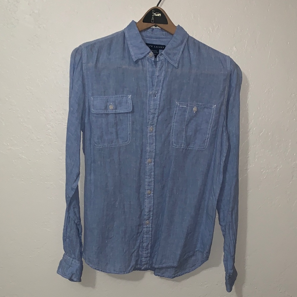 Ralph Lauren Blue Label Light Blue Button Down Linen Shirt